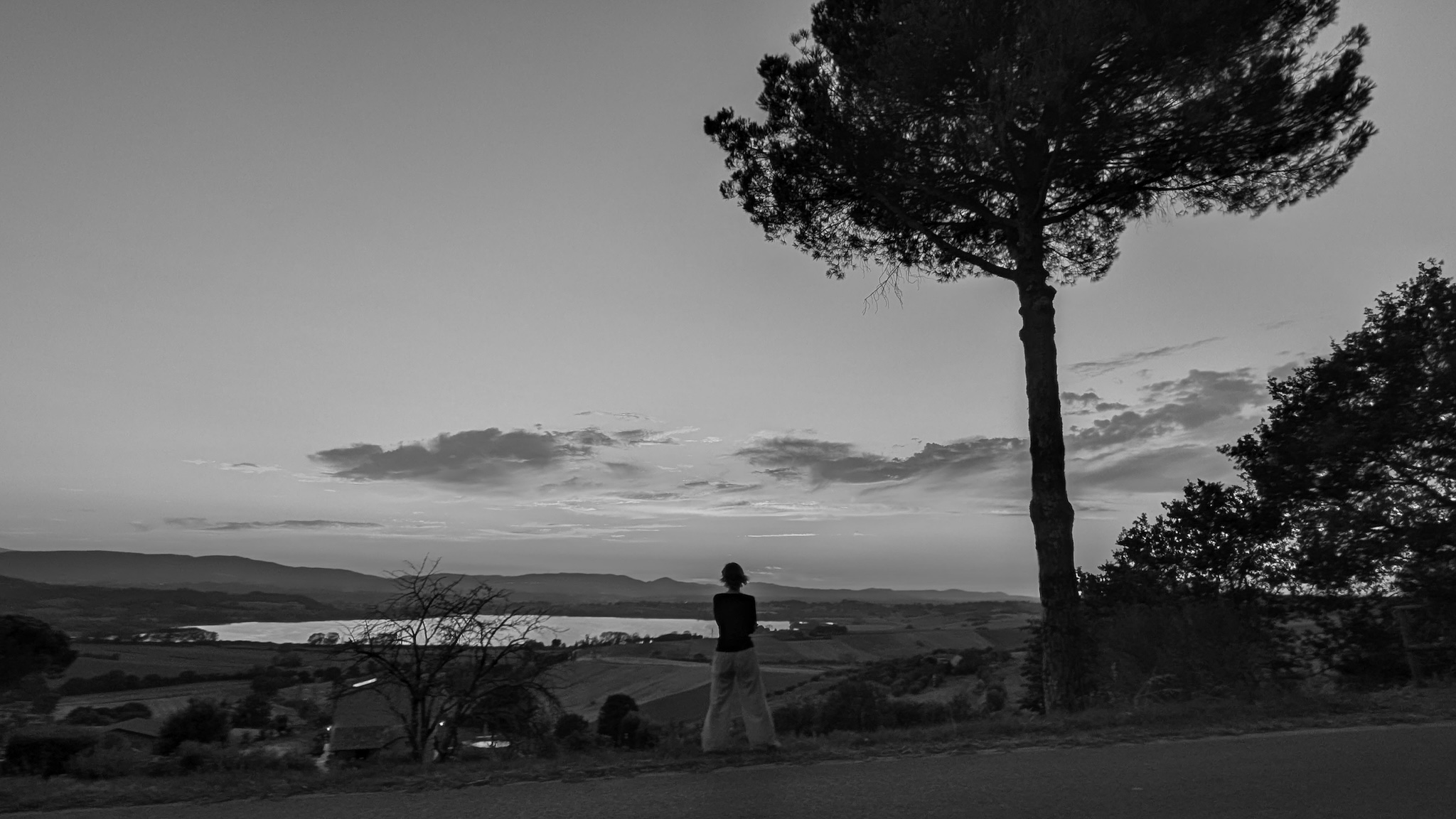 Looking out over the lake and countryside at dusk